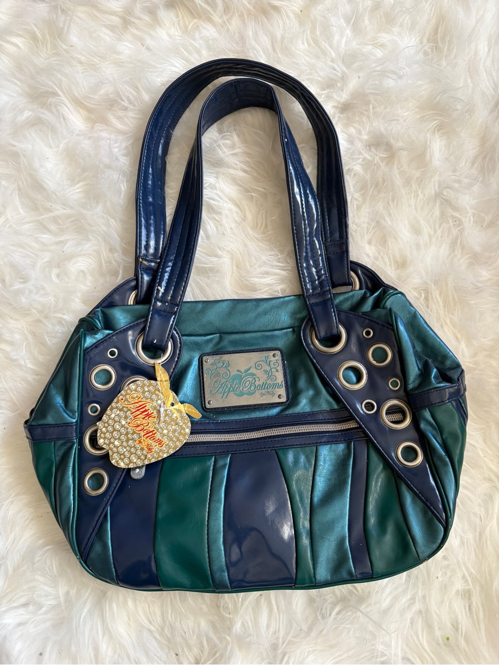 Apple Bottoms Teal Green & Navy Faux Leather Shoulder Bag